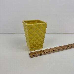 Small Vtg Yellow Rectangle Square Ceramic Planter Pot Diamond‎ Shape Textured